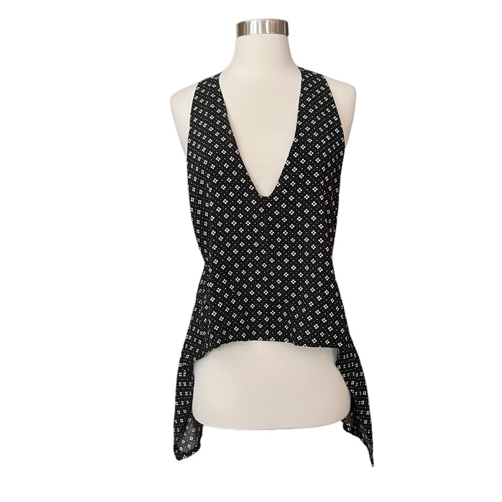 Free People Black Geo Print High Low Tunic Top XS Womens Sleeveless Deep V-Neck